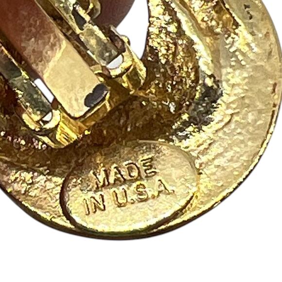 Vintage Enamel Clip-On Earrings, USA Green/Red/Blue/Gold 1" x 1.25" - Picture 4 of 5